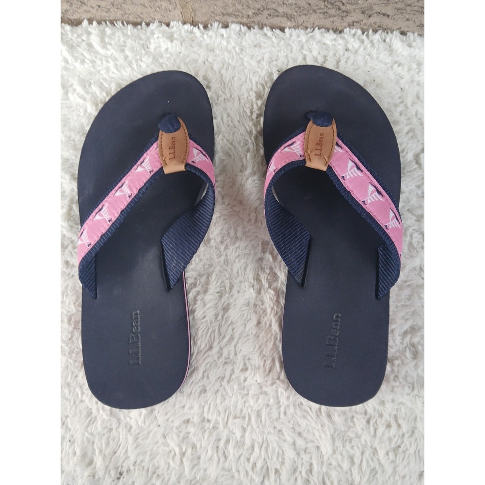 LL Bean Women's Pink Sailboat Thong Flipflops Sz 8 Nautical Coastal